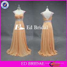 ED Bridal Factory Vente en gros Manteau Manche Dentelle Heavy Rhinestones Beaded Sash Low Back Nude Colored Prom Dresses 2017